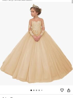 Amazon Gold Lace Tulle Ball Gown for Girls